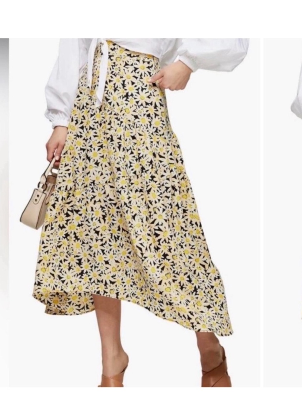 Topshop Floral Midi Skirt in Yellow and White
